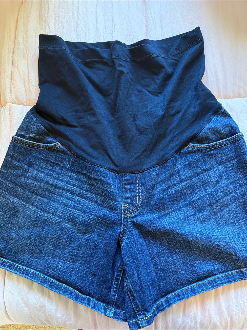 Liz Lange Blue Denim Maternity Shorts with Black Overband
